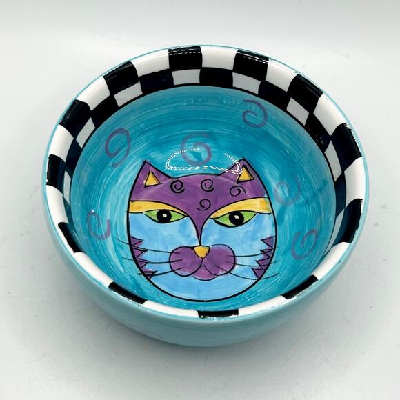 Milson & Louis Hand Painted Whimsical Cat Kitty Ceramic Bowl Dish Trinket Meow - Picture 1 of 7